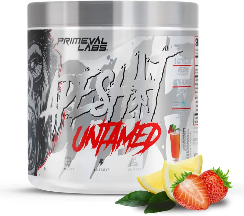 Primeval Labs Ape Untamed Pre Workout Energy Drink Powder 40Servings Strawberry Lemonade Max Support for Pumps & Focus Increased Performance Nitric Oxide Production with L-Citrulline Beta Alanine